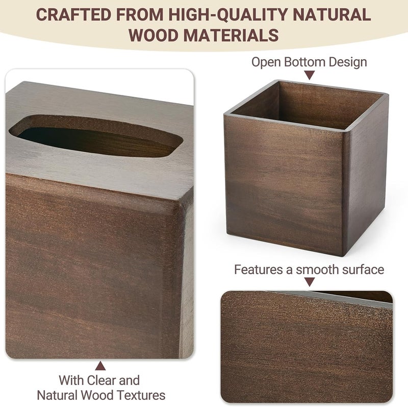 Mkono Tissue Box Cover Square Open-Bottom Wood Tissue Box Holder Decorative Facial Cube Organizer Modern Farmhouse Decor for Bathroom Bedroom Dresser Living Room Office Dorm, Dark Brown - Image 4